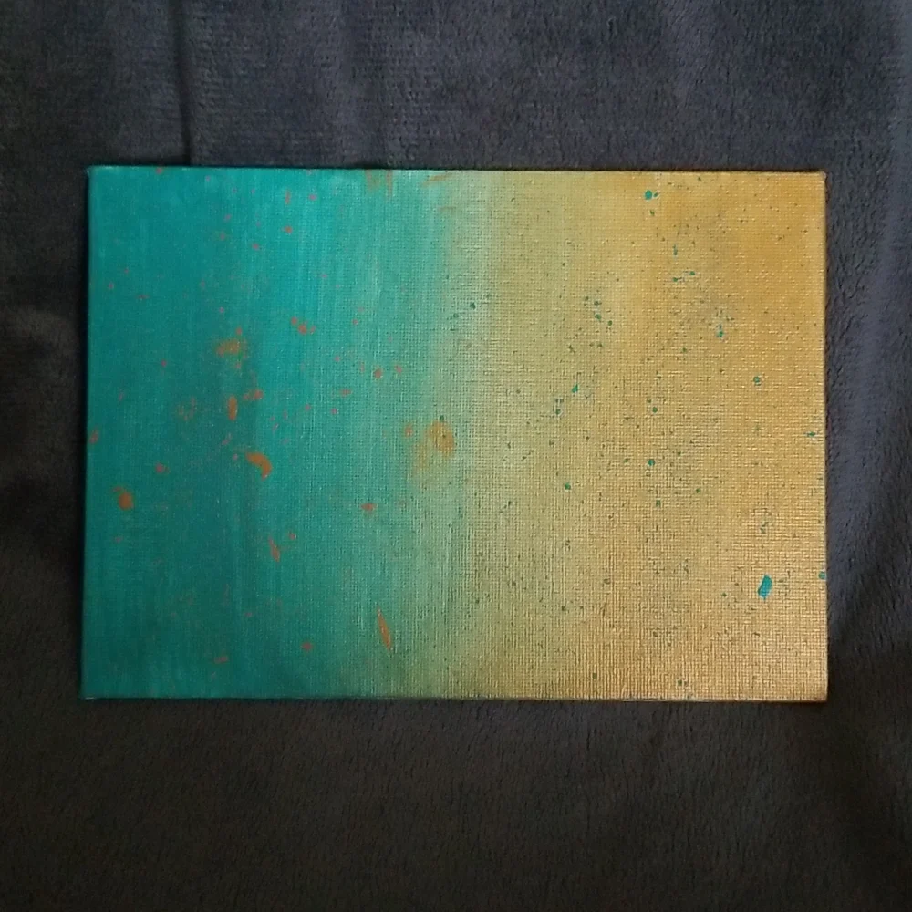 5×7 Teal and Gold Ombre Splatter Painting